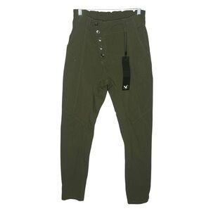 NU Denmark Olive Green High Rise Button-Up Paper Bag Style Pants NWT